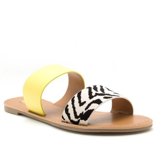 Shoes - Stone Black Zebra Two Bands Slide